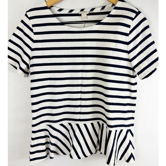 J.Crew Tops - J. Crew Womens Peplum Striped Shirt Navy White Nautical Short Sleeve Medium